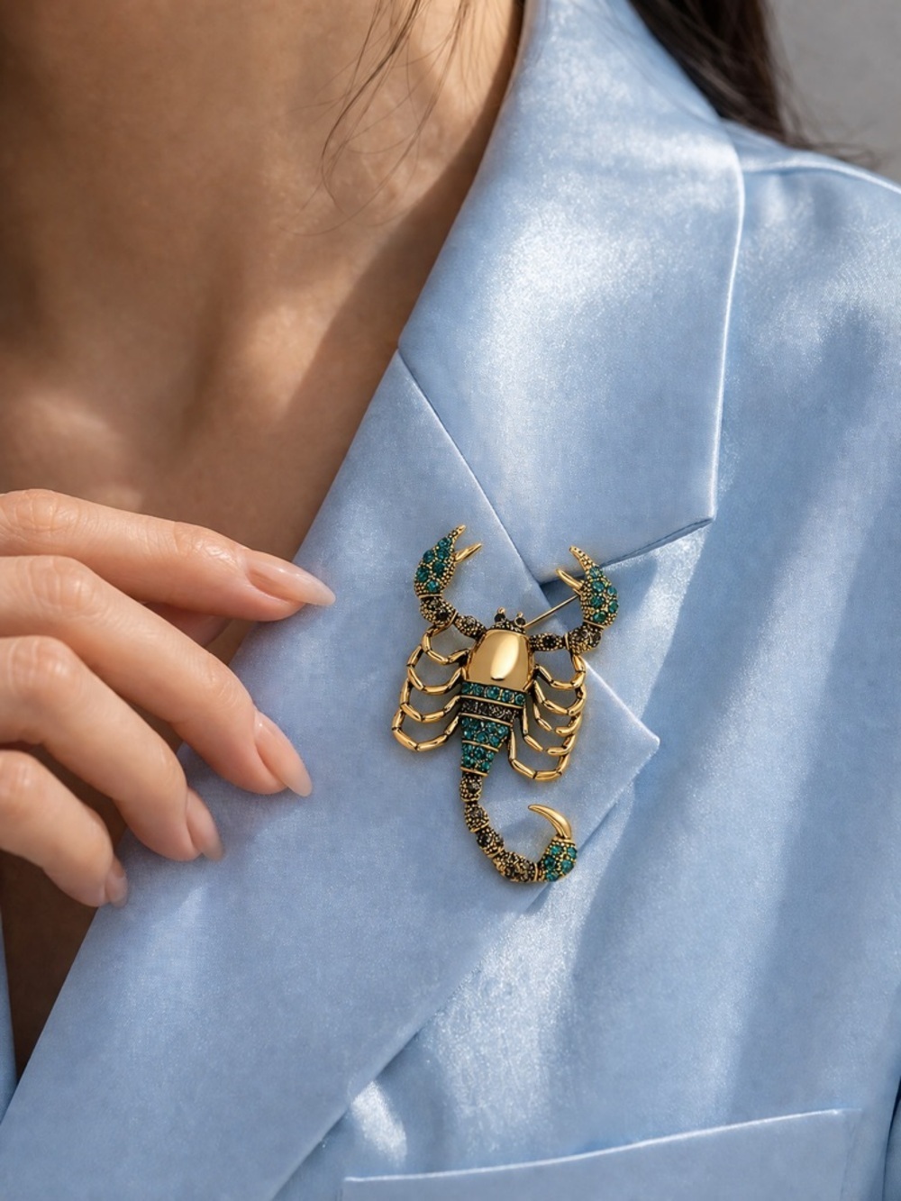 Celestial Scorpion Crystal Gold Brooch
